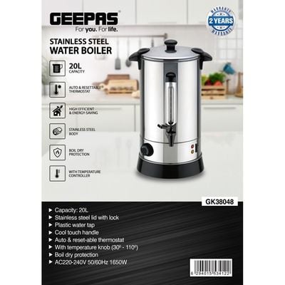 Geepas Stainless Steel Electric Kettle, Auto & Resettable Thermostat, Highly Efficient and Energy Saving,Boil Dry Protection, Heats Up Quickly & Easily 20 L 1650 kW GK38048 Silver/Black