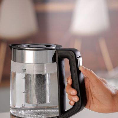 Geepas 1.8 liter Electric Glass Kettle| Stainless Steel Filter,Boil Dry Protection and Automatic Cut-Off| LED Lighting, Perfect for Boiling Water, Milk, Tea| 2200 W, Cool Touch Handle| 2 Years Warranty 1.8 L 2200 W GK38049 Black