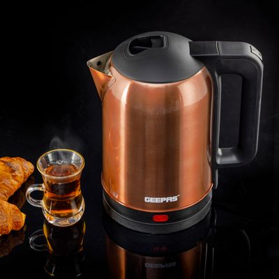 Geepas Quick Boil Stainless Steel Water Kettle | Auto Shut-Off | Boil-Dry Protection | Tea-Coffee Maker 1.8 L 1500.0 W GK38053 Brown