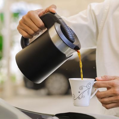 Geepas 2-in-1 Double Layer Traveller's Kettle, | 12V Portable Electric Car Kettle | Stainless Steel Coffee Mug with Cigarette Lighter Charger 0.5 L 1100 W GK38055 Black & silver