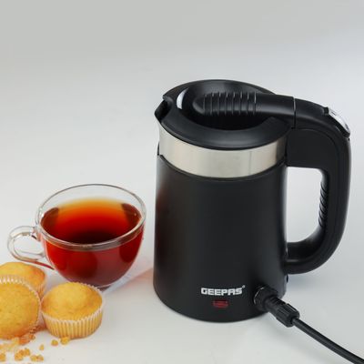 Geepas 2-in-1 Double Layer Traveller's Kettle, | 12V Portable Electric Car Kettle | Stainless Steel Coffee Mug with Cigarette Lighter Charger 0.5 L 1100 W GK38055 Black & silver