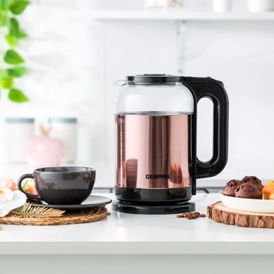 Geepas Double Layer Electric Glass Kettle With Boil Dry Protection and Automatic Cutoff 1.7 L 1500.0 W GK38063 Black , Rose Gold