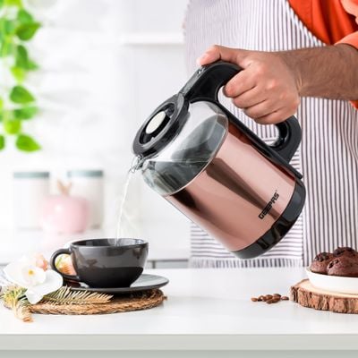 Geepas Double Layer Electric Glass Kettle With Boil Dry Protection and Automatic Cutoff 1.7 L 1500.0 W GK38063 Black , Rose Gold