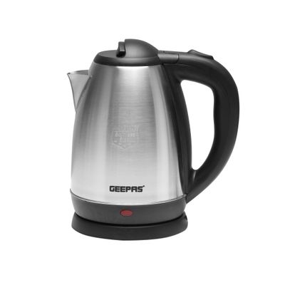 Geepas Electric Tea Kettle 1.8 L, Auto Shut Off And Boil Dry Protection, Safety Lock Lid, 360 Degree Rotational Base, Stainless Steel, Ergonomic Handle, Perfect Pour, Large Capacity 1.8 L 1500 W GK5454B Silver/Black