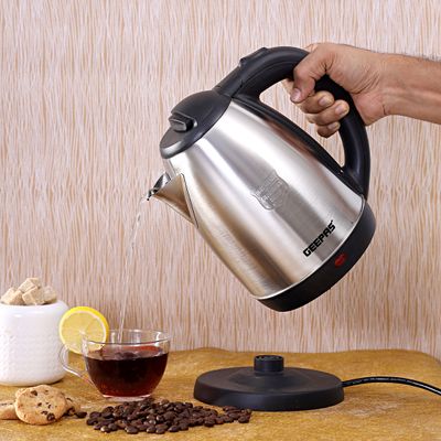 Geepas Electric Tea Kettle 1.8 L, Auto Shut Off And Boil Dry Protection, Safety Lock Lid, 360 Degree Rotational Base, Stainless Steel, Ergonomic Handle, Perfect Pour, Large Capacity 1.8 L 1500 W GK5454B Silver/Black