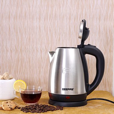 Geepas Electric Tea Kettle 1.8 L, Auto Shut Off And Boil Dry Protection, Safety Lock Lid, 360 Degree Rotational Base, Stainless Steel, Ergonomic Handle, Perfect Pour, Large Capacity 1.8 L 1500 W GK5454B Silver/Black