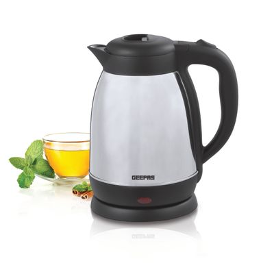 Geepas Stainless Steel Kettle, Double Shell Structure, GK5459 | 1.5L Boil Dry Protection Kettle | Automatic Cut Off | Hidden Heating Element | 360 Cordless Jug Kettle 1400 W GK5459 Silver/Black