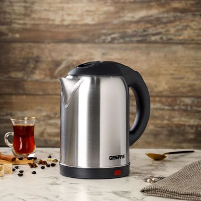 Geepas Stainless Steel Electric Kettle With Auto Shutt off and Boil Dry Protection 2 L 1800 W GK5466B Silver/Black