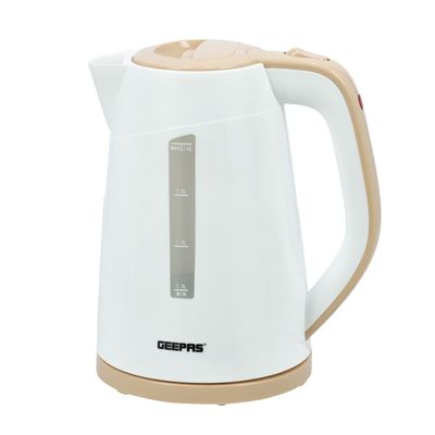 Geepas Electric Kettle, Plastic Kettle with Handle| Boil Dry Protection | 360 Degree Rotational Base | Double Sides Water Window | Automatic Boiling Shut Off | Indicator Light 2 L 2200 W GK6122N White & Rose Gold