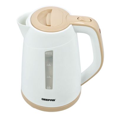 Geepas Electric Kettle, Plastic Kettle with Handle| Boil Dry Protection | 360 Degree Rotational Base | Double Sides Water Window | Automatic Boiling Shut Off | Indicator Light 2 L 2200 W GK6122N White & Rose Gold