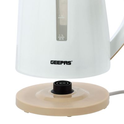 Geepas Electric Kettle, Plastic Kettle with Handle| Boil Dry Protection | 360 Degree Rotational Base | Double Sides Water Window | Automatic Boiling Shut Off | Indicator Light 2 L 2200 W GK6122N White & Rose Gold