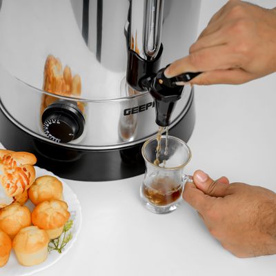 Geepas 10L Water Boiler 1650W - Auto & Reset Thermostat with High Energy Efficient | Stainless Steel Body | Perfect for Hotels, Home, Hospitals | 2 Years Warranty GK6155 Silver/ Black