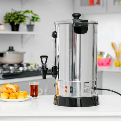 Geepas 10L Water Boiler 1650W - Auto & Reset Thermostat with High Energy Efficient | Stainless Steel Body | Perfect for Hotels, Home, Hospitals | 2 Years Warranty GK6155 Silver/ Black