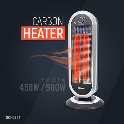 Carbon Heater, Wide Angle Oscillation Function| Safety Tip Over Switch | Instant Heating Heater with 2 Heat Setting | Cool Touch Housing | Carry Handle 900.0 W GCH28531 Black/silver