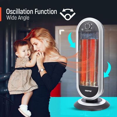 Geepas Carbon Heater, Wide Angle Oscillation Function| Safety Tip Over Switch | Instant Heating Heater with 2 Heat Setting | Cool Touch Housing | Carry Handle 900.0 W GCH28531 Black/silver
