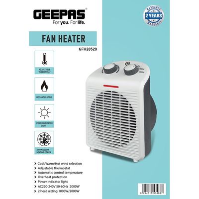 Fan Heater With 2 Heat Setting Adjustable Thermostat 2000 W GFH28520 White/Red