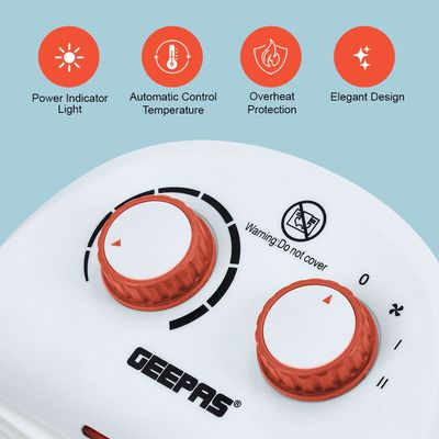 Geepas Fan Heater With 2 Heat Setting Adjustable Thermostat 2000 W GFH28520 White/Red