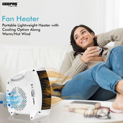 Geepas Fan Heater, 2 Heating Power, Adjustable Thermostat | Overheat Protection | Power Light Indicator | Carry Handle | Wind Selection GFH9520 Multicolour