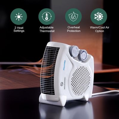 Geepas Fan Heater, 2 Heating Power, Adjustable Thermostat | Overheat Protection | Power Light Indicator | Carry Handle | Wind Selection GFH9520 Multicolour