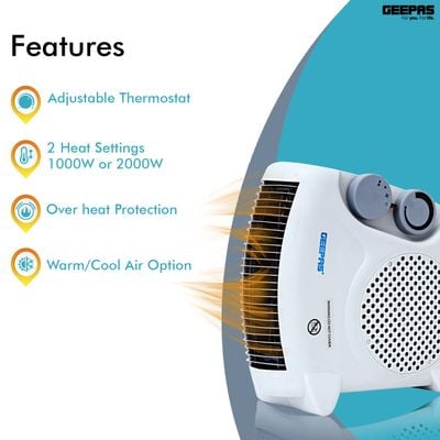 Geepas Fan Heater, 2 Heating Power, Adjustable Thermostat | Overheat Protection | Power Light Indicator | Carry Handle | Wind Selection GFH9520 Multicolour