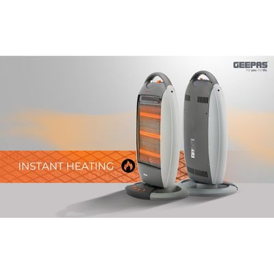 Geepas Halogen Heater, 3 Heating Power| Oscillation Function | Safety Tip-Over Switch | Carry Handle | Wide Angle Heat Reflector l Portable Heater for Home, Office, Etc GHH9107 Grey
