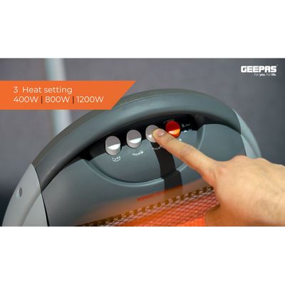 Geepas Halogen Heater, 3 Heating Power| Oscillation Function | Safety Tip-Over Switch | Carry Handle | Wide Angle Heat Reflector l Portable Heater for Home, Office, Etc GHH9107 Grey