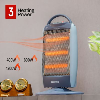 Geepas Halogen Heater High Performance Heater with 3 Heating Power Oscillating Function 1200 W GHH9112D Grey