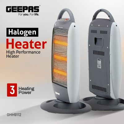Geepas Halogen Heater High Performance Heater with 3 Heating Power Oscillating Function 1200 W GHH9112D Grey
