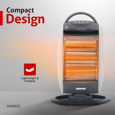Geepas Halogen Heater High Performance Heater with 3 Heating Power Oscillating Function 1200 W GHH9112D Grey