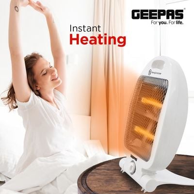 Geepas Quartz Heater Adjustable Thermostat Instant Heating Automatic Tip Over Protection Light Weight With Fold Away Stand 800 W GQH28521 White