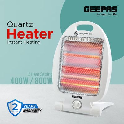 Quartz Heater Adjustable Thermostat Instant Heating Automatic Tip Over Protection Light Weight With Fold Away Stand 800 W GQH28521 White