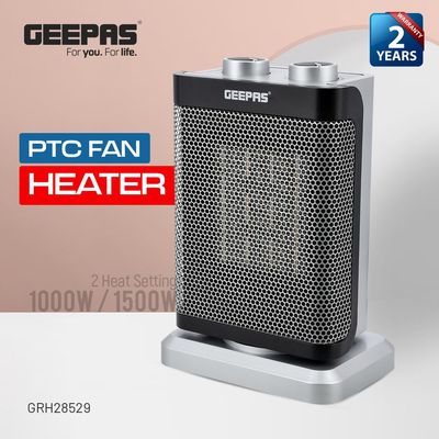 PTC Fan Heater, Ceramic Heating Element, Overheat Protection | Safety Tip-Over Switch | Adjustable Thermostat 1500.0 W GRH28529 Black & Silver