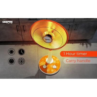 Halogen Stand Heater| High Performance Heater, 1 Hour Timer| Bending/Lifting Of Head Function, Height Adjustable Body And Safety Tip-Over Switch| Perfect For Home And Office Use, Portable With A Carry Handle 1000 W GRH9547 White/Orange