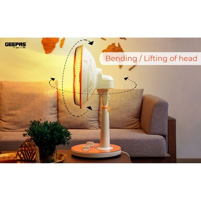 Halogen Stand Heater| High Performance Heater, 1 Hour Timer| Bending/Lifting Of Head Function, Height Adjustable Body And Safety Tip-Over Switch| Perfect For Home And Office Use, Portable With A Carry Handle 1000 W GRH9547 White/Orange