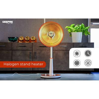 Halogen Stand Heater| High Performance Heater, 1 Hour Timer| Bending/Lifting Of Head Function, Height Adjustable Body And Safety Tip-Over Switch| Perfect For Home And Office Use, Portable With A Carry Handle 1000 W GRH9547 White/Orange