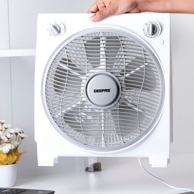 12 Inch Powerful Personal 3 Speed Box Fan with Copper Motor, Portable Desk Fan With  Fan Guard, Table Fan for Office and Home, 60 Minutes Timer GF21113N Blue, White