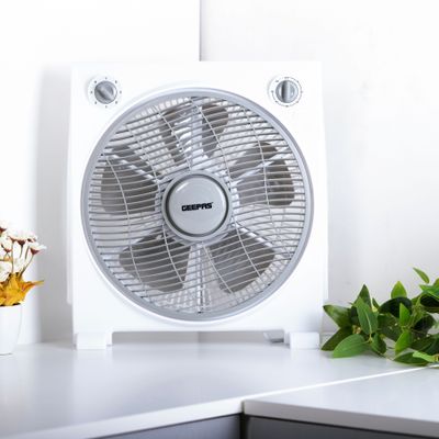Geepas 12 Inch Powerful Personal 3 Speed Box Fan with Copper Motor, Portable Desk Fan With  Fan Guard, Table Fan for Office and Home, 60 Minutes Timer GF21113N Blue, White