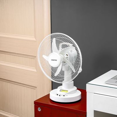 Rechargeable Fan - 2 Speed Settings with 6 Hours Continuous Working & 24 Hours LED Light | 5000 Mah Battery | Ideal for Office, Home & Outdoor Use GF21118 White