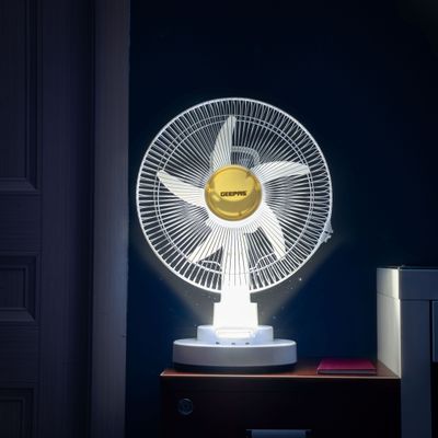 Rechargeable Fan - 2 Speed Settings with 6 Hours Continuous Working & 24 Hours LED Light | 5000 Mah Battery | Ideal for Office, Home & Outdoor Use GF21118 White