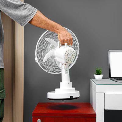 Rechargeable Fan - 2 Speed Settings with 6 Hours Continuous Working & 24 Hours LED Light | 5000 Mah Battery | Ideal for Office, Home & Outdoor Use GF21118 White