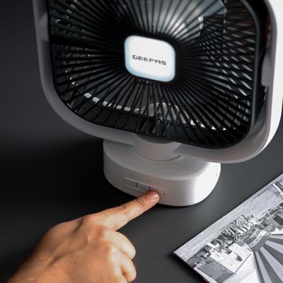 Geepas 2-In-1 Oscillating LED Table Fan With Light Operating For 30 Hours Fans Works 9 Hours GF21122 White/Black