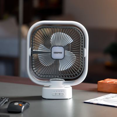 2-In-1 Oscillating LED Table Fan With Light Operating For 30 Hours Fans Works 9 Hours GF21122 White/Black