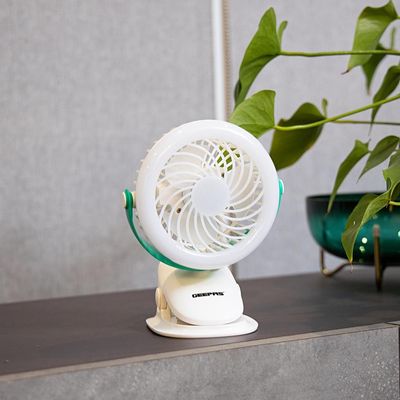 Rechargeable Clip Fan with LED Light Two Quiet Speeds with 7 Hours Continuous Working GF21137 white