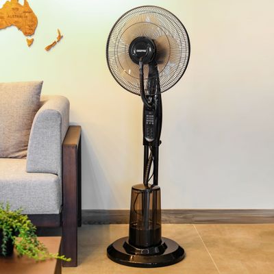 16" Mist Fan With Remote Control & LCA Display 3 Speed Setting & Breeze Modes  Oscillation & Tilt Function  0.5-7.5H Timer Function  Transparent Water Tank  Home & Office Use 0.0 L 75.0 W GF21160 Black