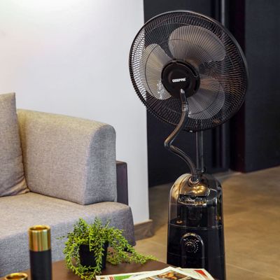 16" Mist Fan With LCD Display & Remote Control 3 Speed Setting & Breeze Modes  Oscillation & Tilt Function  0.5-7.5H Timer Function  Transparent Water Tank  Home & Office Use 0.0 L 75.0 W GF21161 Black