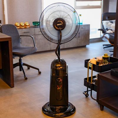 16" Mist Fan With LCD Display & Remote Control 3 Speed Setting & Breeze Modes  Oscillation & Tilt Function  0.5-7.5H Timer Function  Transparent Water Tank  Home & Office Use 0.0 L 75.0 W GF21161 Black