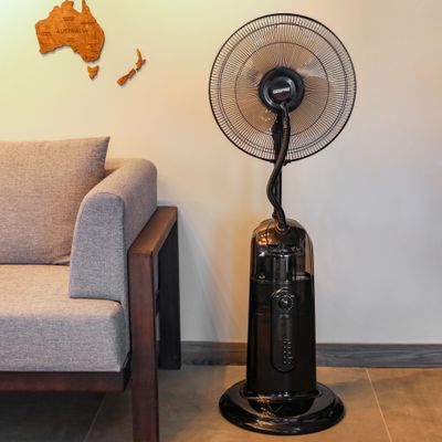 16" Mist Fan With LCD Display & Remote Control 3 Speed Setting & Breeze Modes  Oscillation & Tilt Function  0.5-7.5H Timer Function  Transparent Water Tank  Home & Office Use 0.0 L 75.0 W GF21161 Black