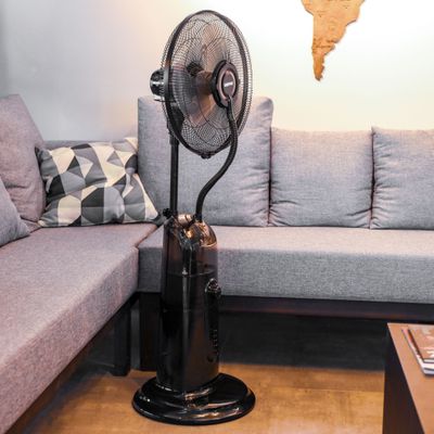 16" Mist Fan With LCD Display & Remote Control 3 Speed Setting & Breeze Modes  Oscillation & Tilt Function  0.5-7.5H Timer Function  Transparent Water Tank  Home & Office Use 0.0 L 75.0 W GF21161 Black