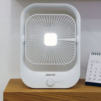 Geepas 8" Rechargeable Fan with LED Light - Over-Charge Protection, 8 Hours Working, Step-Less Speed Control, Rechargeable Lithium Battery, Full-Charge Indicator GF21162 White