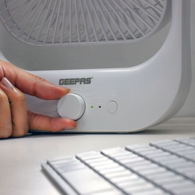 Geepas 8" Rechargeable Fan with LED Light - Over-Charge Protection, 8 Hours Working, Step-Less Speed Control, Rechargeable Lithium Battery, Full-Charge Indicator GF21162 White